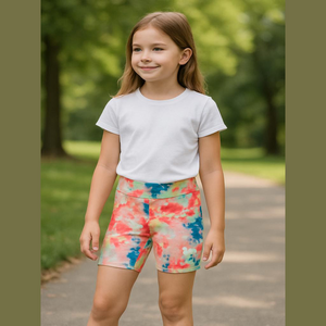 Hurley Girls' Tie-Dye Biker Shorts Elastic Waistband Multicolor Logo M